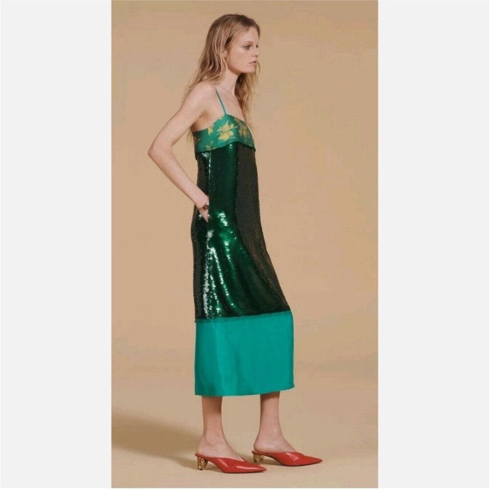 Zara Emerald Sequin Dress with Metallic Highlights